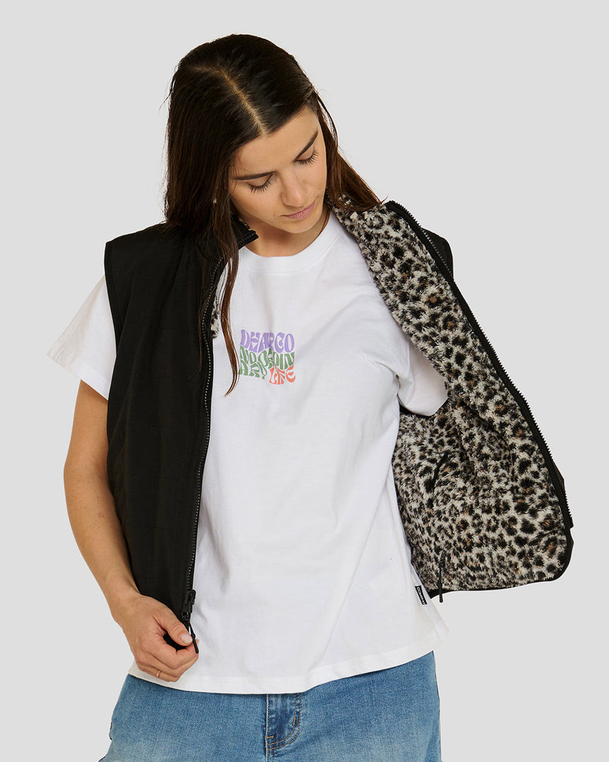Womens Sherpa Vest | Leopard