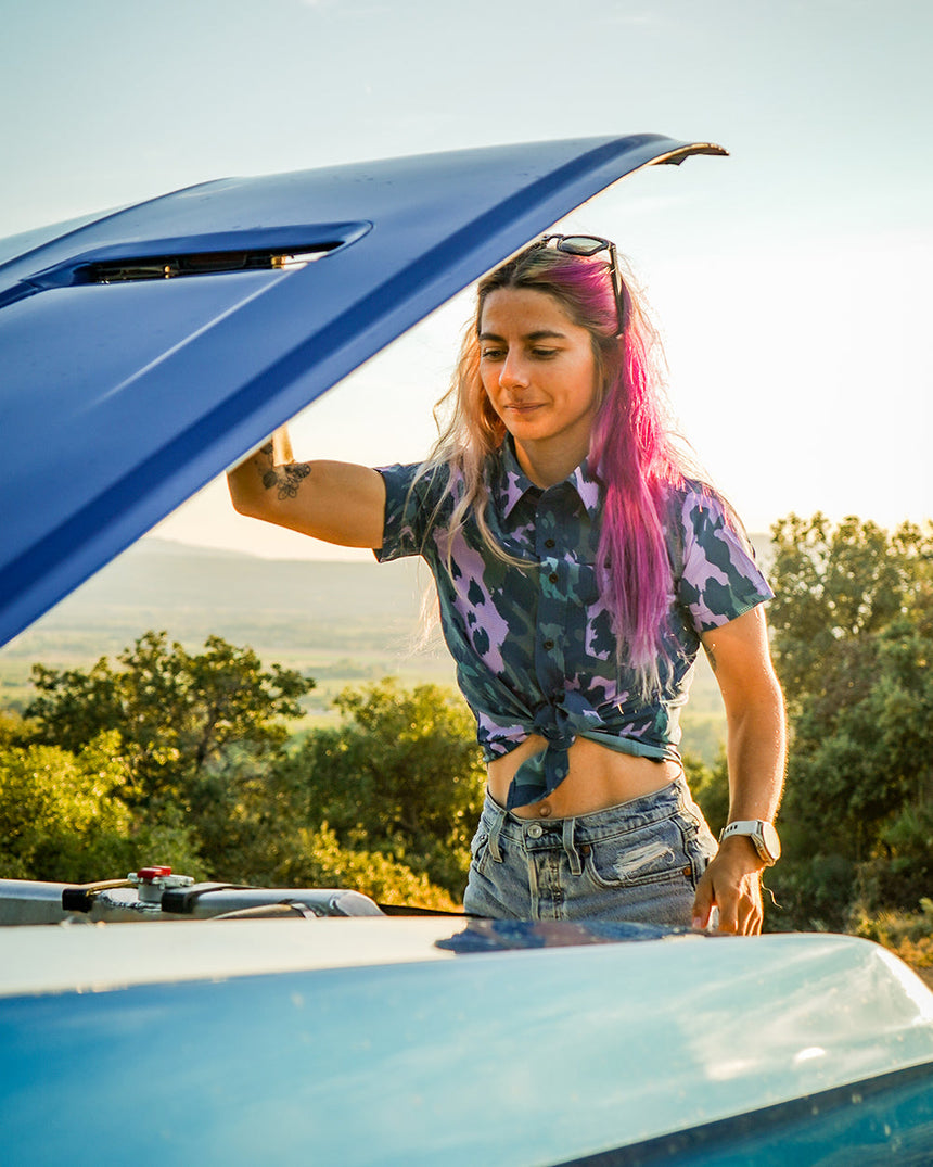 Womens Tech Party Shirt | Isa Signature - Purple Leopard